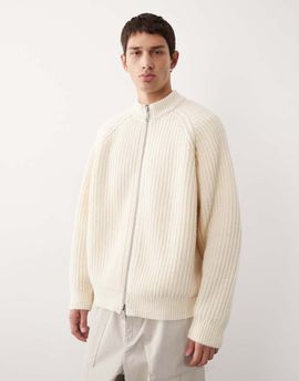 ASOS COLLECTIVE ASOS COLLECTIVE oversized knitted zip through wool rich cardigan in ecru-White