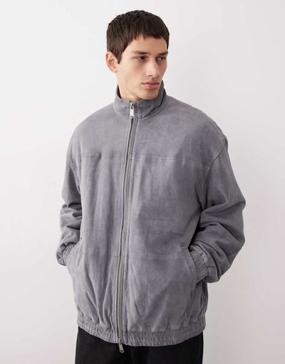 ASOS COLLECTIVE ASOS COLLECTIVE oversized suede track jacket in gray