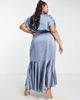 ASOS Curve ASOS DESIGN Bridesmaid Curve satin wrap midi dress with ruched detail in dusky blue - 2