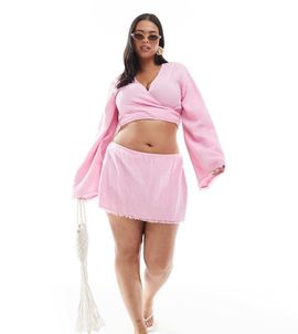 ASOS Curve ASOS DESIGN Callie cheesecloth frayed beach skirt in pink