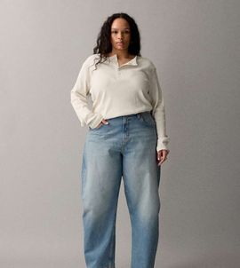 ASOS Curve ASOS DESIGN Circular Design Collection Curve slim barrel leg jeans in light midwash-Blue