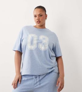 ASOS Curve ASOS DESIGN Curve 03 graphic oversized tee and shorts set in blue-Multi