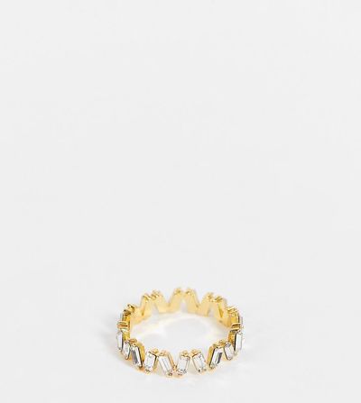 ASOS Curve ASOS DESIGN Curve 14k gold plated ring with baguette crystals