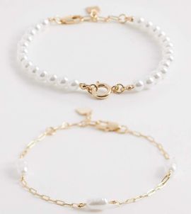 ASOS Curve ASOS DESIGN Curve 2-pack bracelets with faux pearl design in gold tone