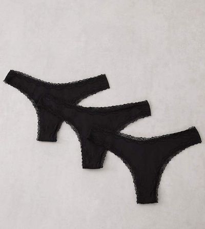 ASOS Curve ASOS DESIGN Curve 3 pack thong with lace trim in black