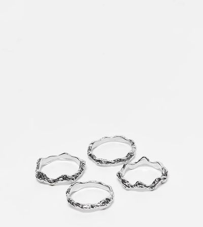 ASOS Curve ASOS DESIGN Curve 4-pack stacking rings in hammered design in silver tone