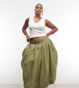 ASOS Curve ASOS DESIGN Curve adjustable drawstring pocket detail volume midi skirt-Green