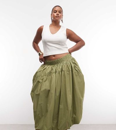 ASOS Curve ASOS DESIGN Curve adjustable drawstring pocket detail volume midi skirt-Green