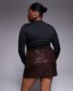 ASOS Curve ASOS DESIGN Curve all-over sequin mini skirt in chocolate-Brown - 4