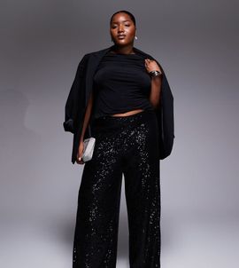 ASOS Curve ASOS DESIGN Curve all-over sequin wide leg pants in black