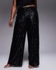 ASOS Curve ASOS DESIGN Curve all-over sequin wide leg pants in black - 2