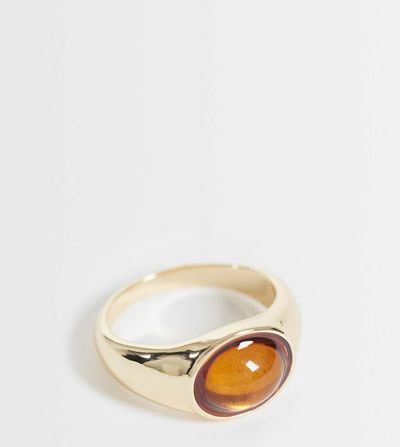 ASOS Curve ASOS DESIGN Curve amber stone set ring in gold tone