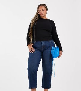 ASOS Curve ASOS DESIGN Curve ankle grazer comfort stretch straight leg jeans in dark mid blue-Navy