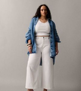 ASOS Curve ASOS DESIGN Curve ankle grazer high waist straight wide leg jeans in white