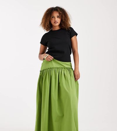 ASOS Curve ASOS DESIGN Curve asymmetric dropped waist maxi skirt in green-Multi