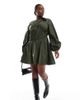 ASOS Curve ASOS DESIGN Curve asymmetric seamed ruched mini dress in dark green-Multi - 1