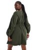 ASOS Curve ASOS DESIGN Curve asymmetric seamed ruched mini dress in dark green-Multi - 2