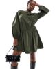 ASOS Curve ASOS DESIGN Curve asymmetric seamed ruched mini dress in dark green-Multi - 4