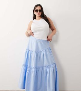 ASOS Curve ASOS DESIGN Curve asymmetric tiered boho maxi skirt in navy-Black