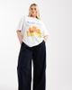 ASOS Curve ASOS DESIGN Curve baby cord extreme horseshoe pants with seam detail in navy-Yellow - 1
