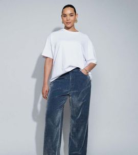 ASOS Curve ASOS DESIGN Curve baggy wide leg jean in velvet-Blue