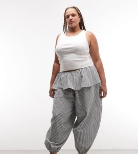 ASOS Curve ASOS DESIGN Curve balloon pants with skirt overlay detail in black & white plaid-Multi