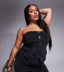 ASOS Curve ASOS DESIGN Curve bandeau bandage top with gold button detail in black - part of a set