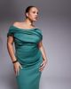 ASOS Curve ASOS DESIGN Curve bardot midi dress with split in teal scuba-style fabric-Blue - 2