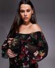 ASOS Curve ASOS DESIGN Curve bardot ruffle maxi dress with tiered godets and blouson sleeves in floral print-Multi - 4