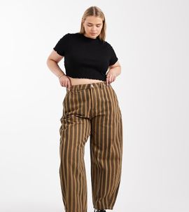 ASOS Curve ASOS DESIGN Curve barrel leg pants in washed stripe-Multi