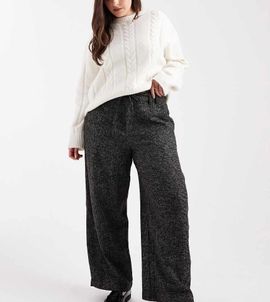 ASOS Curve ASOS DESIGN Curve barrel leg pants with seam detailing in textured black and white plaid