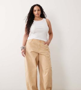 ASOS Curve ASOS DESIGN Curve barrel pants in toffee-Brown