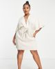 ASOS Curve ASOS DESIGN Curve batwing tie front linen mini dress in natural-Neutral - 1