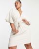 ASOS Curve ASOS DESIGN Curve batwing tie front linen mini dress in natural-Neutral - 4