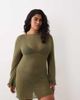ASOS Curve ASOS DESIGN Curve beach knit boucle scoop back mini dress in khaki-Green - 1