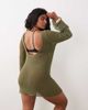 ASOS Curve ASOS DESIGN Curve beach knit boucle scoop back mini dress in khaki-Green - 4
