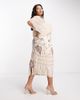ASOS Curve ASOS DESIGN Curve blouson midi dress with art nouveau embellishment-White - 3