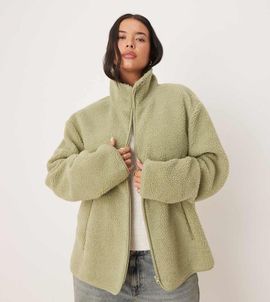 ASOS Curve ASOS DESIGN Curve borg zip through fleece in sage green