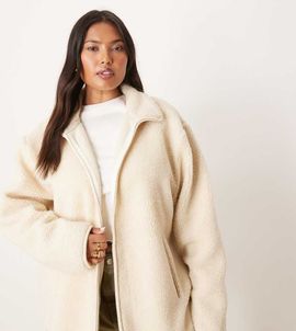 ASOS Curve ASOS DESIGN Curve borg zip up fleece in cream-White