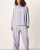 ASOS Curve ASOS DESIGN Curve bow tie up shirt & wide leg pants pajama set in blue & brown stripe-Multi - 1