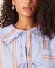 ASOS Curve ASOS DESIGN Curve bow tie up shirt & wide leg pants pajama set in blue & brown stripe-Multi - 3