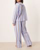 ASOS Curve ASOS DESIGN Curve bow tie up shirt & wide leg pants pajama set in blue & brown stripe-Multi - 4