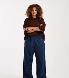 ASOS Curve ASOS DESIGN Curve boxer waist wide leg denim pants in indigo-Navy
