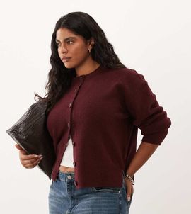 ASOS Curve ASOS DESIGN Curve boxy cardigan with side slit detail in burgundy-Red