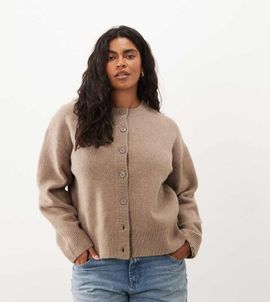 ASOS Curve ASOS DESIGN Curve boxy cardigan with side slit detail in taupe-Neutral