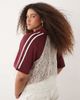 ASOS Curve ASOS DESIGN Curve boxy cropped lace football shirt in burgundy-Red - 4