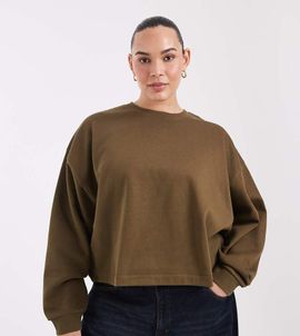 ASOS Curve ASOS DESIGN Curve boxy oversized brushback sweat in khaki-Black