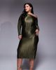 ASOS Curve ASOS DESIGN Curve braided neckline plisse midi dress in khaki green - 1