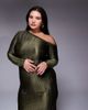 ASOS Curve ASOS DESIGN Curve braided neckline plisse midi dress in khaki green - 2