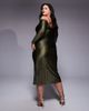 ASOS Curve ASOS DESIGN Curve braided neckline plisse midi dress in khaki green - 3
